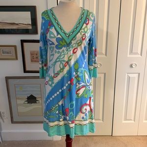 Barbara Gerwit Womens Size Medium (8-10) V Neck Dress Pucci Style Print